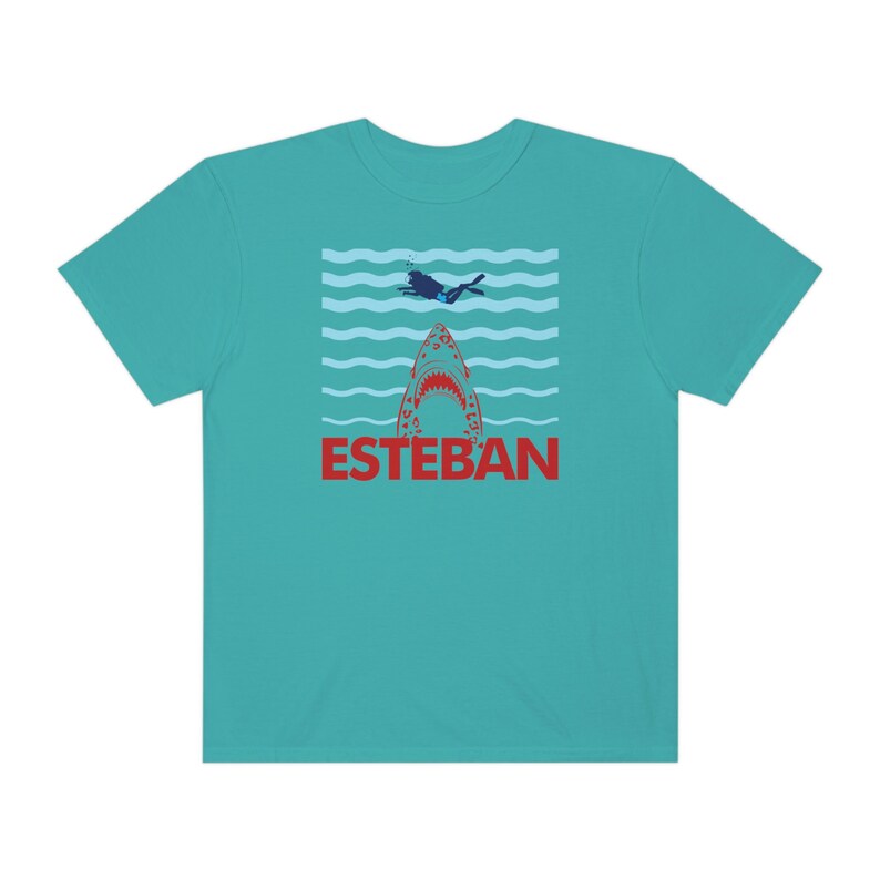 Unisex Comfort Color T-shirt: Esteban Jaguar Shark Attack! - Life Aquatic - Wes Anderson Seafoam