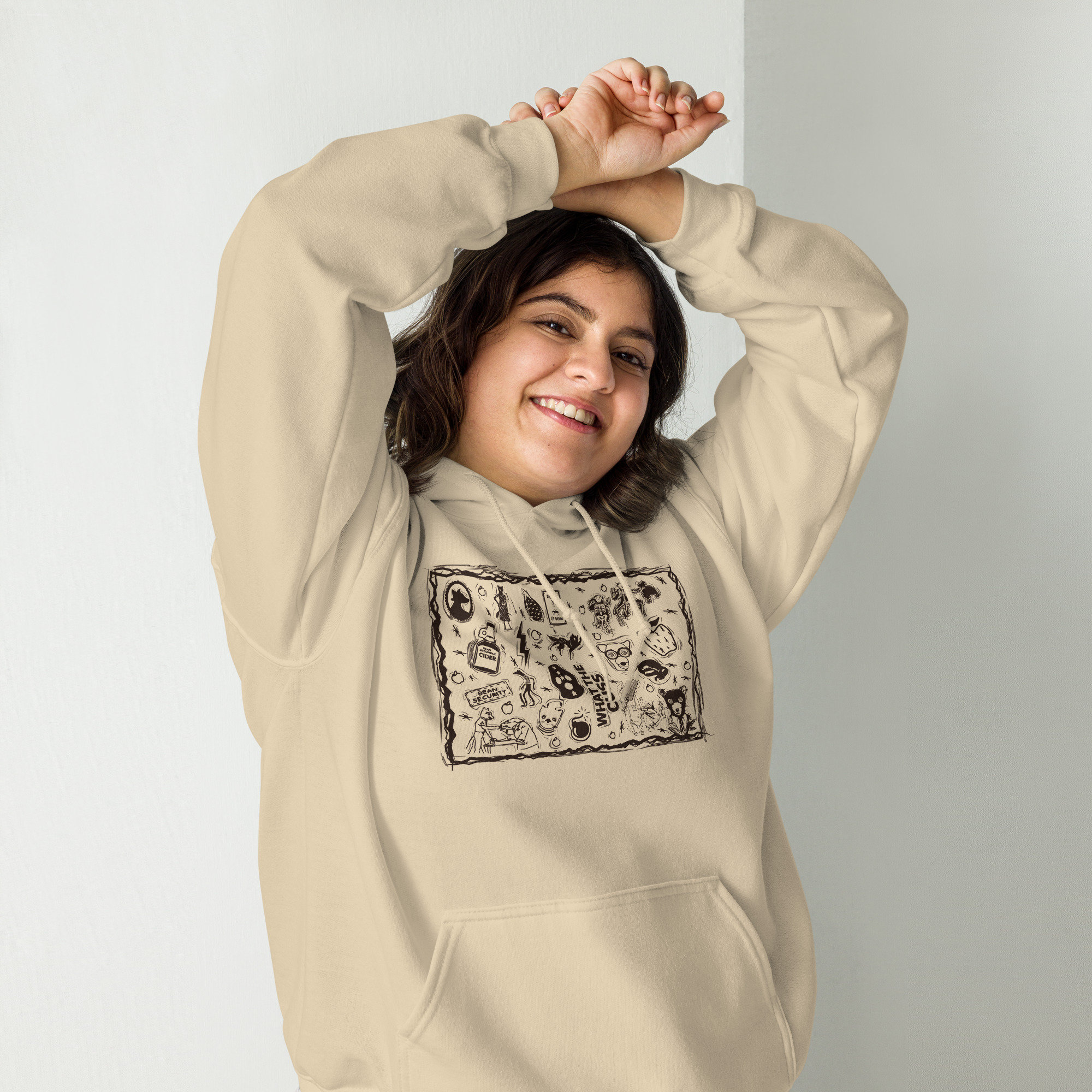 Hoodie: Mr Fox - Distressed Carvings Lino Stamp - 'what the Cuss