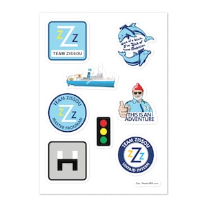 Hoja de pegatinas de Steve Zissou: Calcomanías para fans de la película "Vida Acuática"