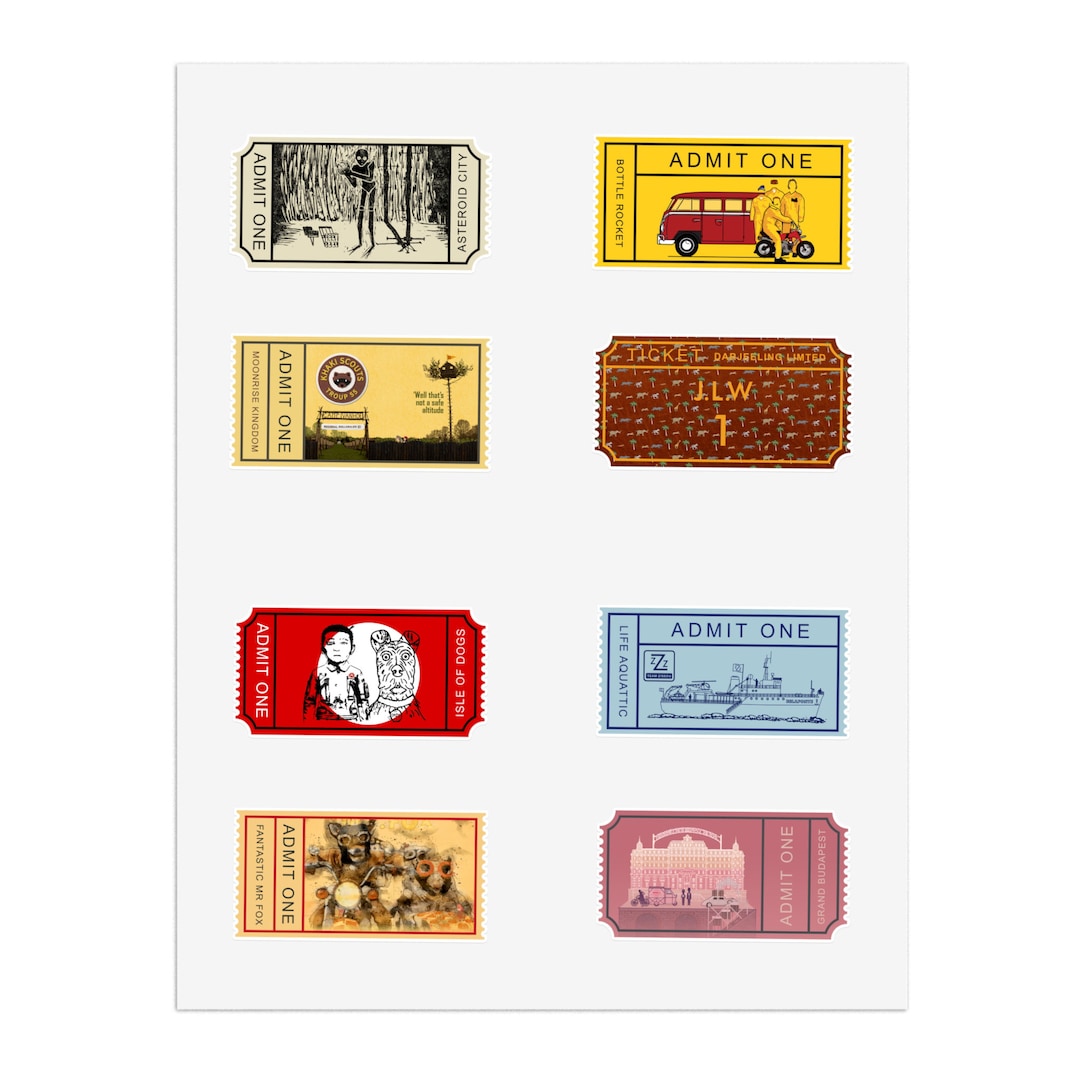 Favorite Films Sticker Sheet: Playful Movie Designs Wes Anderson ...