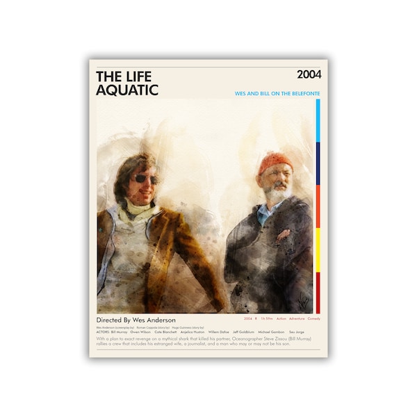 Digital: Life Aquatic Wes and Bill behind the scenes 16 x 20 Art Poster - Wes Anderson Movie - Fan Poster - INSTANT DOWNLOAD