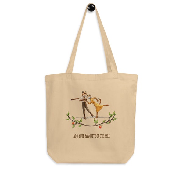 Eco Tote Bag: Personalize - Let's dance all night - Fantastic Mr. Fox - Wes Anderson Inspired