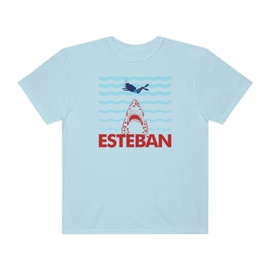 Unisex Comfort Color T-shirt: Esteban Jaguar Shark Attack! - Life Aquatic - Wes Anderson Chambray