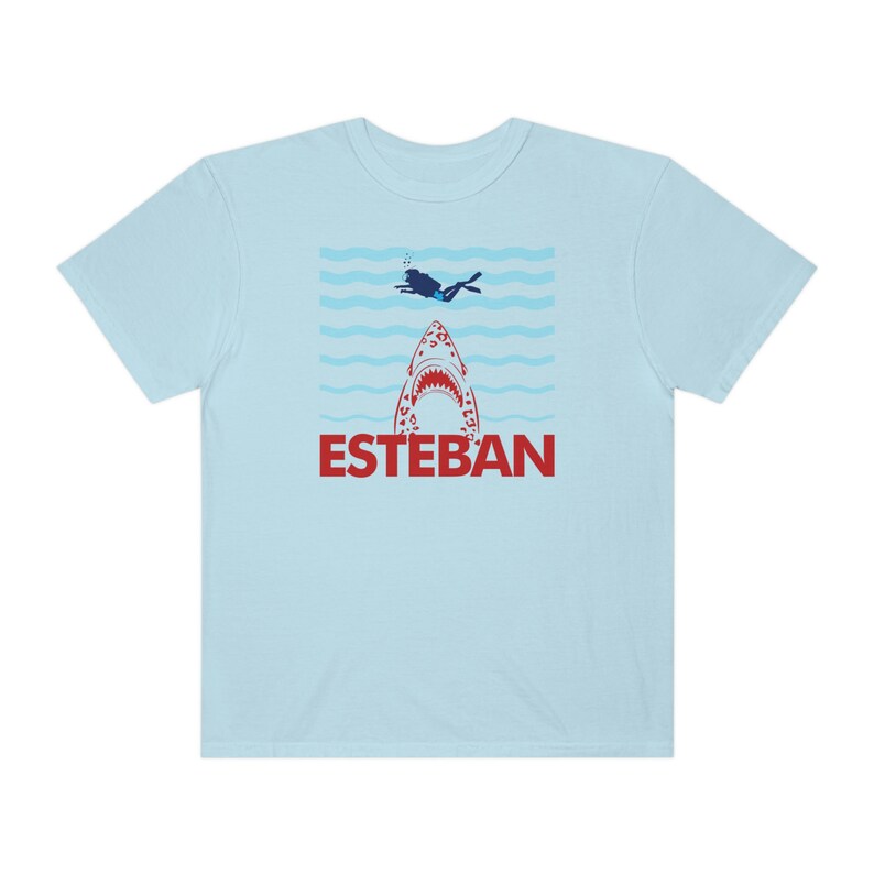 Unisex Comfort Color T-shirt: Esteban Jaguar Shark Attack! - Life Aquatic - Wes Anderson Chambray
