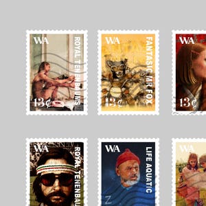 Postzegelvel: My Favorite Wes Anderson Films Filmpostzegels | Niet voor verzending - Just for Fun-stickers