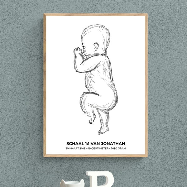 Uniek kraamcadeau-persoonlijke poster pasgeboren baby, Geboorteposter schaal met naam, datum, gewicht, gepersonaliseerde poster kinderkamer