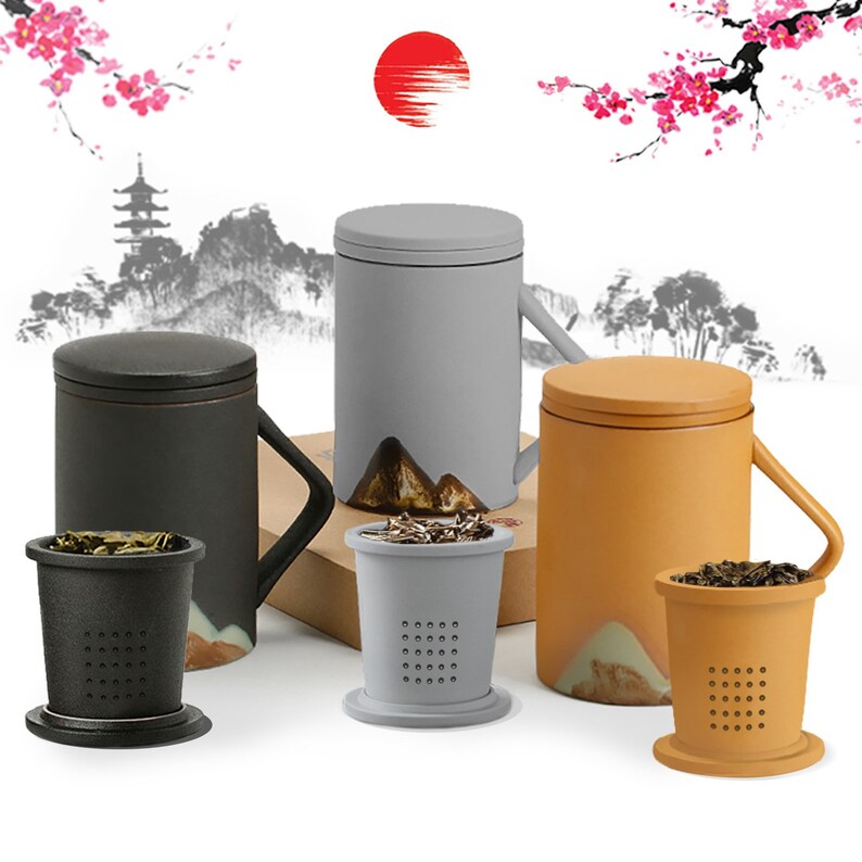 Tea Infuser Mug With Lid Ceramic Tea Mug Japanese Style Etsy