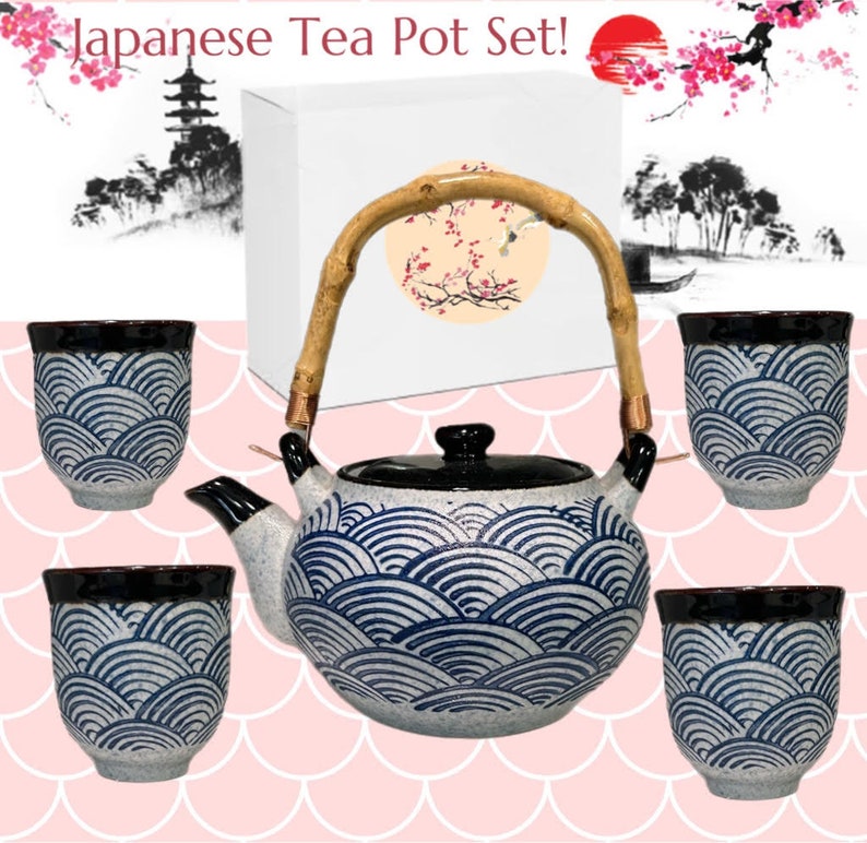 Japanese Tea Pot Sets Porcelain Tea Pot With 4 Matching Cups Set I Tea