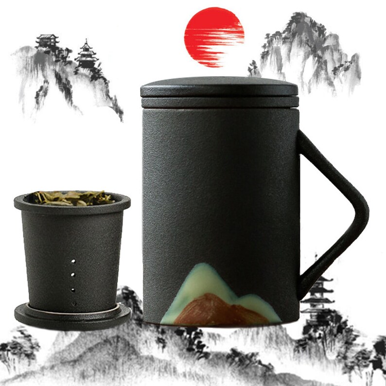 Tea Infuser Mug With Lid Ceramic Tea Mug Japanese Style Etsy