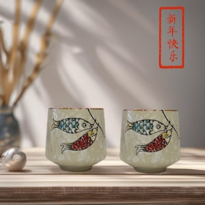 Traditional Japanese Tea Cups Set Unique Ceramic Pottery Gift Set Ceramic Cups Authentic inspired by Japanese pottery Gift for tea lover 7oz