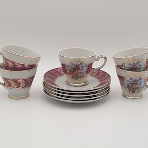 Versailles Vintage lusterware cups + saucer - mill - red - white - gold