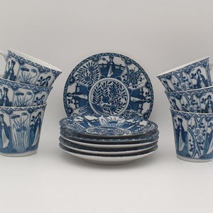 Chinese vintage teacups + saucer - long list - blue - set of 4 - set of 6 - set of 8