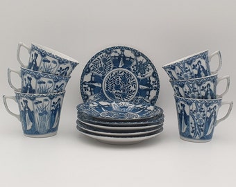 Chinese vintage teacups + saucer - long list - blue - set of 4 - set of 6 - set of 8