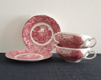 vintage Wedgwood soup bowls with saucer - river scene - set of 2