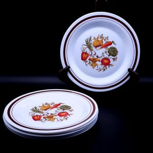 Arcopal dineerborden - set van 6 -  wortel - tomaat - ui - artichoke - paprika  - Vintage - Made in France