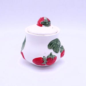 Vintage sugar bowl - strawberries - vintage home decor - summer