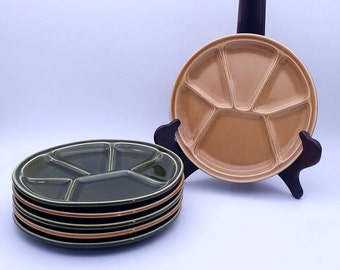 Gien France Fondue plates - green - brown - set of 6 - Made in France