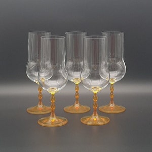 Vintage Crystal Cognac Glasses - with yellow/orange base - set of 5