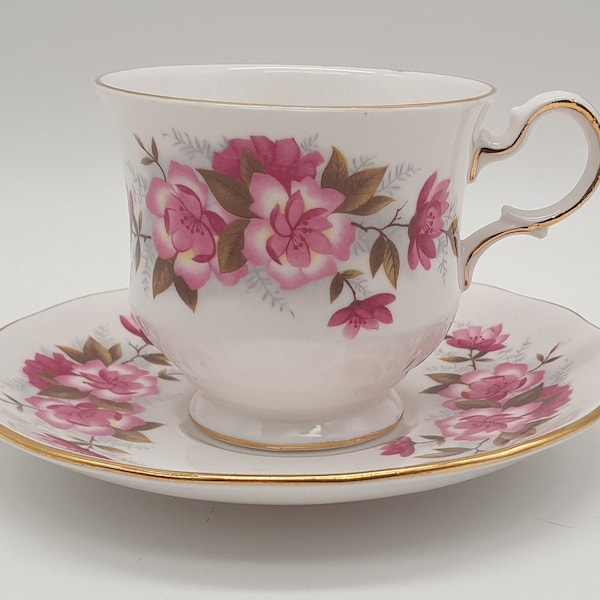 Vintage Queen Anne - teacups and saucer - fine china - ridgway potteries - pink flowers