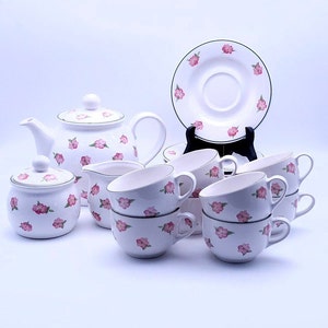 Marjolein Bastin dragonfly &#39;Duinroosje&#39; tea set - teapot - cups with saucers - milk and sugar set - Dutch design - wedding gift