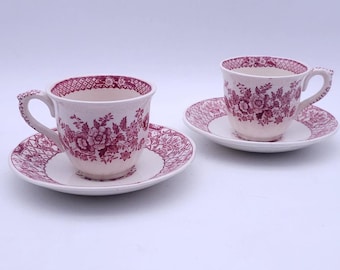 Mason's ironstone "Stratford" - espresso cups with saucers - red - made in England - vintage home decor - set of 2