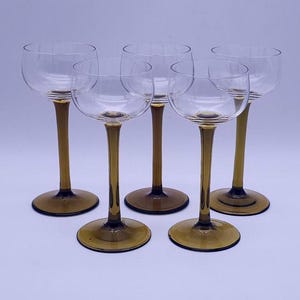 Luminarc arcoroc France wine glasses - brown foot - hand-blown - made in France - set of 5