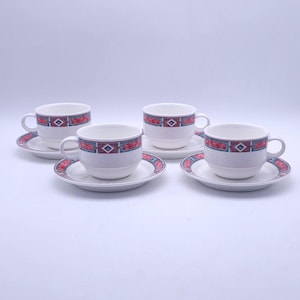 Tasse et soucoupe en porcelaine Villeroy & Boch « Rialto » vintage - Style rétro années 1980, géométrique, rose et turquoise - À l'unité