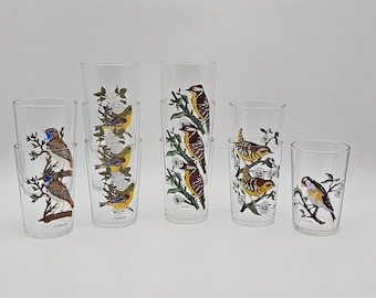 Vintage Reims Lemonade glasses - juice glass - birds - 1970 - retro design - Mid centruy - per piece