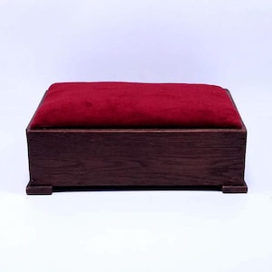 Vintage footstool red upholstery - wood - vintage home - home decor