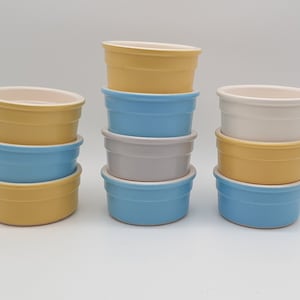 Cermer pastel colored crème brûlée / ramekin cups - yellow - blue - white - gray - baking - cooking - per piece