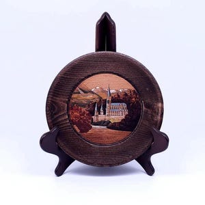 Vintage wooden hand-painted decorative plate from Lourdes - home decor - gift for her