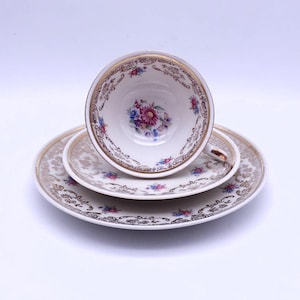 R. Bavaria trio - cup with saucer - cake plate - gold - flowers - made in Germany