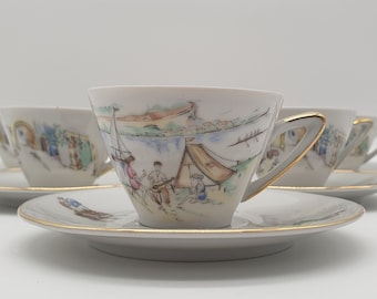 Set of 6 Winterling Bavaria espresso coffee cups with saucers