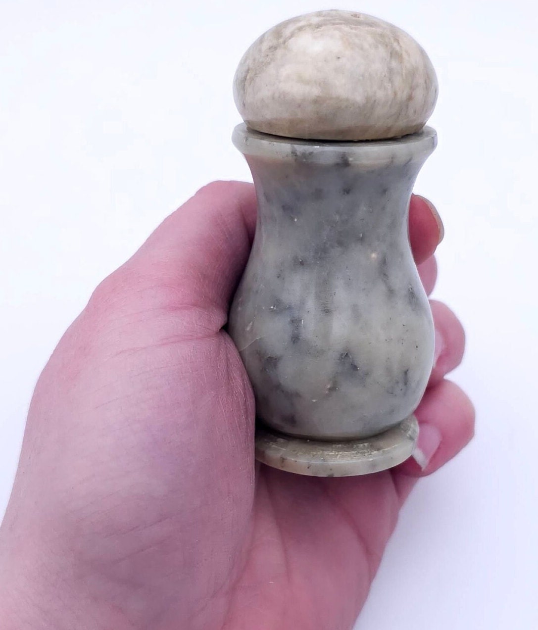 Salière Et Poivrière Vintage En Marbre Vert Années 80 Lot De 2