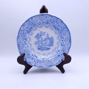 Antique Rorstrand Sweden Blue and White Transferware soup plate - 'Aga' Pattern Romantic Abbey Ruins Landscape, Circa 1850 - per piece