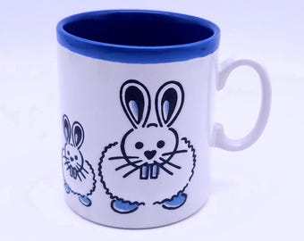Taza Just Mugs, Inglaterra - vaso para beber - conejos - azul - blanco - hecho en Inglaterra