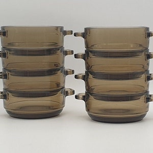 Arcoroc 34 France soup bowls - smoked glass - made in France