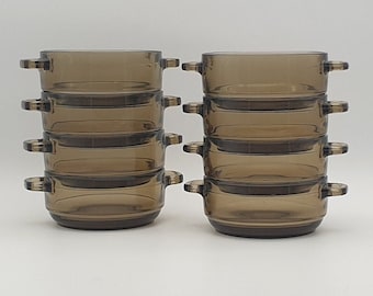 Arcoroc 34 France soup bowls - smoked glass - made in France