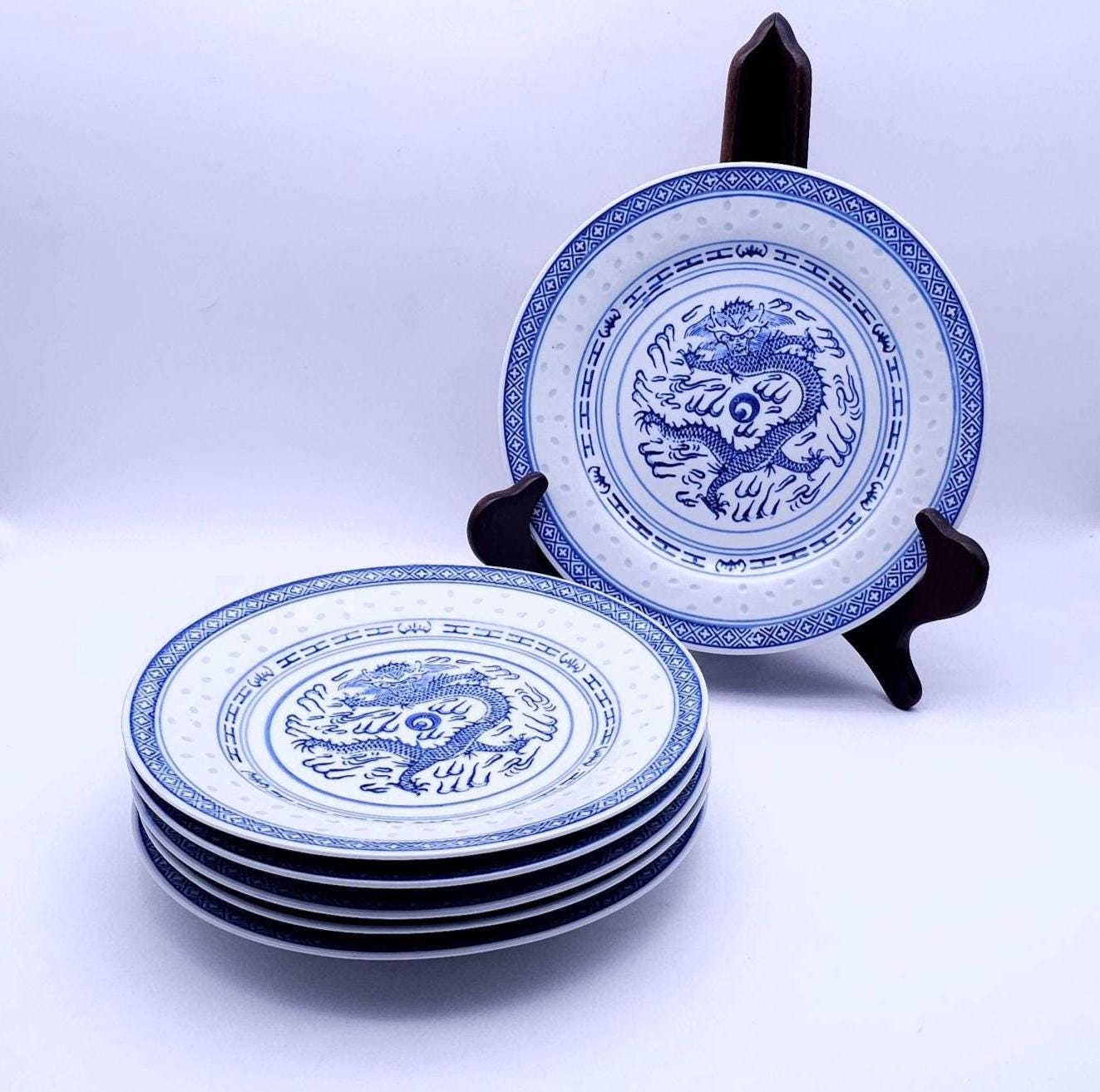 景徳鎮 文房具 龍文 陶磁器セット 景徳鎮磁器 - 皿 - 米粒 - 龍 - 皿