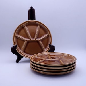 Gien France Fondue plates - brown - set of 5 - Made in France - vintage kitchen - home decor