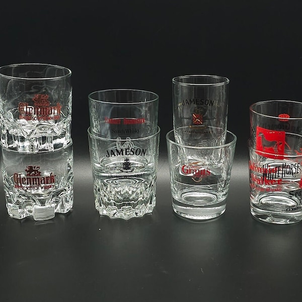 Mix & Match Whiskey glasses - Jameson - Hankey bannister - Glenmark - Grants - White horse