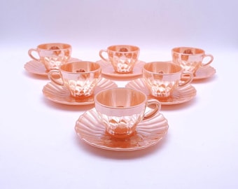 Termocrisa Mexico cups and saucers - mocha cups - peach luster - Vintage - made in Mexico
