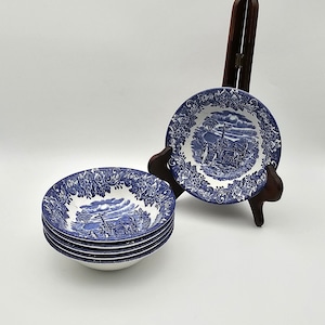 Dickens Series bowls - English Ironstone tableware - made in England - set of 6 - blue/white
