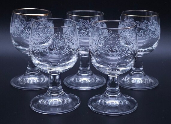Set de 6 verres à pied vin ou liqueur décor traits gravés art déco