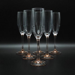 Luminarc France champagne glasses - flutes - pink base - made in France - set of 6 - set of 5