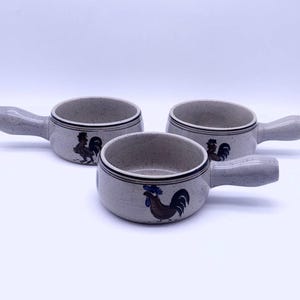 Vintage soup bowls - rooster - onion soup - 80s - ceramic soup bowls - set of 3