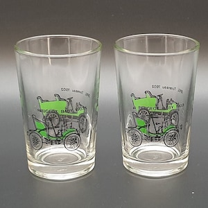 Set of 2 Lemonade glasses - juice glass - Opel tonneau 1902 - Peugeot Baby 1903 - retro design - Mid centruy