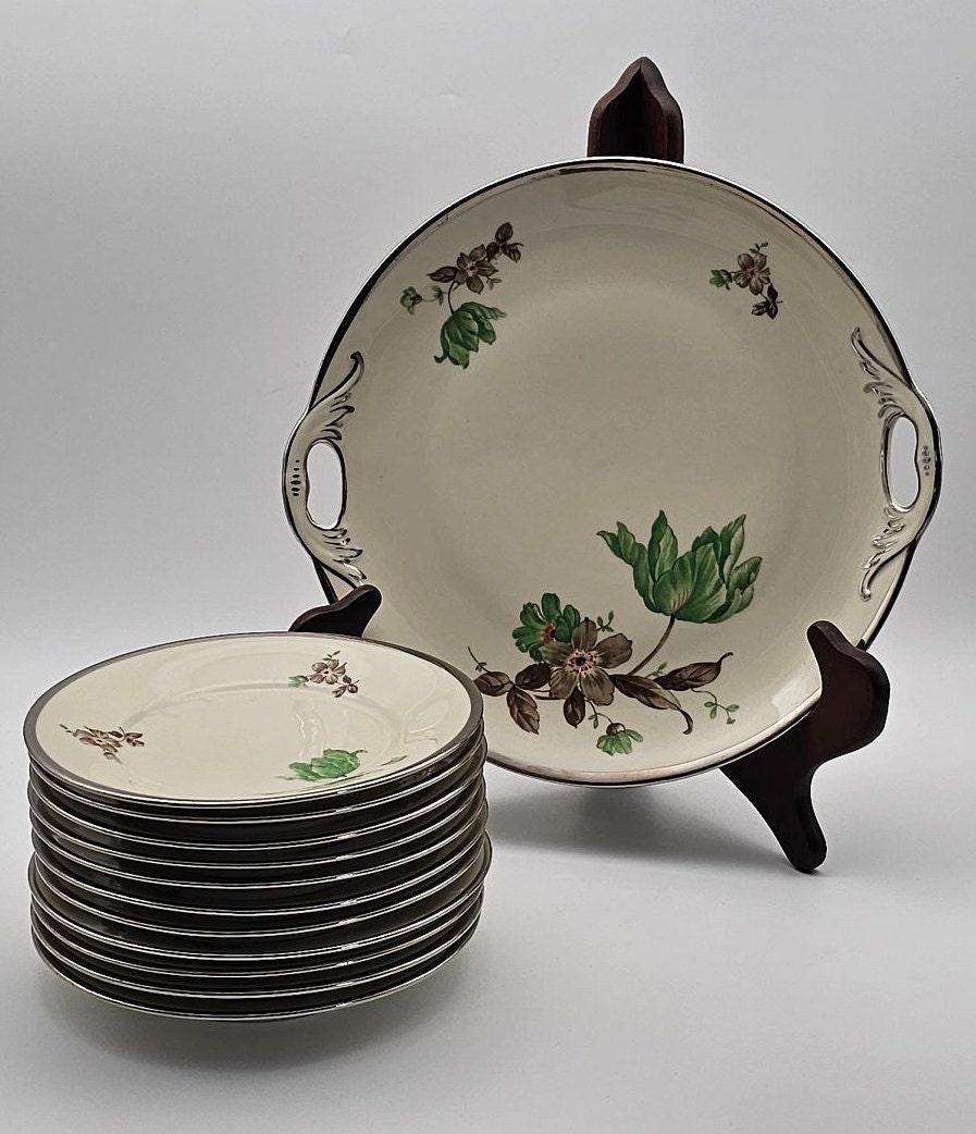 希少　Kjobenhavns Porcellains Maleri KPM KPM Kobenhavns Porcellains Maleri - 1924-1936 - Silver Rim - Green