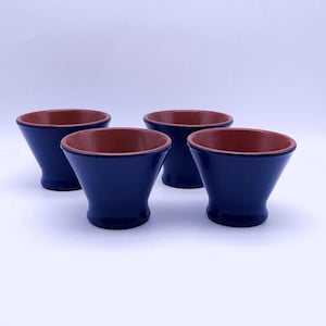 Cermer vintage French glazed terracotta - ice cream sundae - baking dish - serving - blue - brown - set of 4