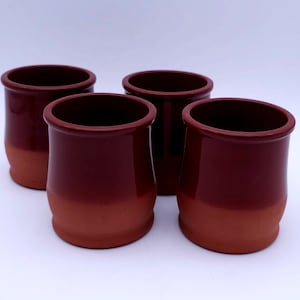 Cermer La fermiére vintage french glazed terracotta yogurt pots - brown - set of 4 - made in France